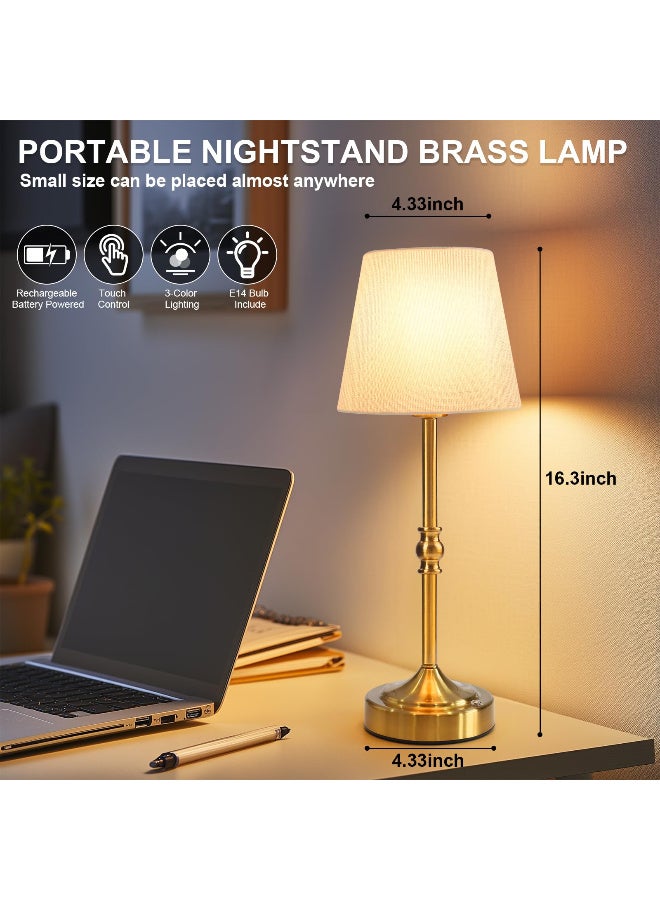 ZERIFAM Cordless LED Table Lamp, 5200mAh Battery Operated Lamp with Touch Switch, 3 Light Colours, Dimmable Rechargeable Bedside Table Lamps, Nightstand Lamp with Fabric Linen Shade for Bedroom, Office, Living Room, Reading, Gold - Image 3